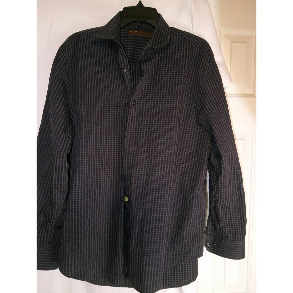 Perry Ellis Black & Gray Checkered Button-Down Dress Shirt Classic Fit